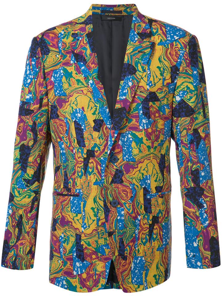 Issey Miyake Geometric Abstract Print Blazer, Men's, Size: 4, Wool/cupro