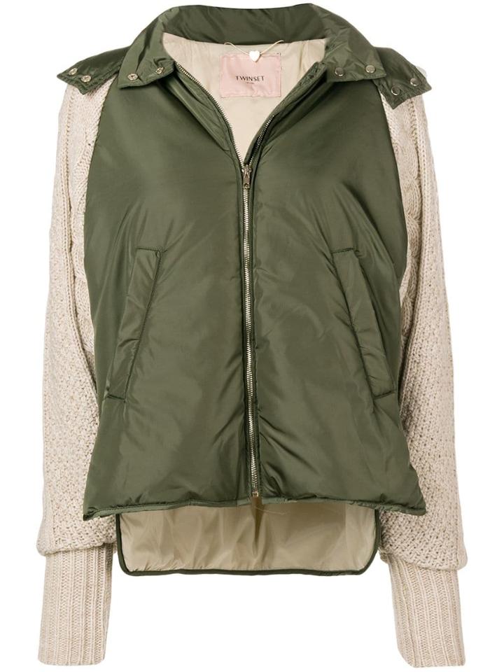 Twin-set Knitted Sleeve Puffer Jacket - Green