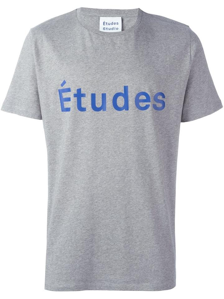 Études Logo Print T-shirt, Men's, Size: Large, Grey, Cotton