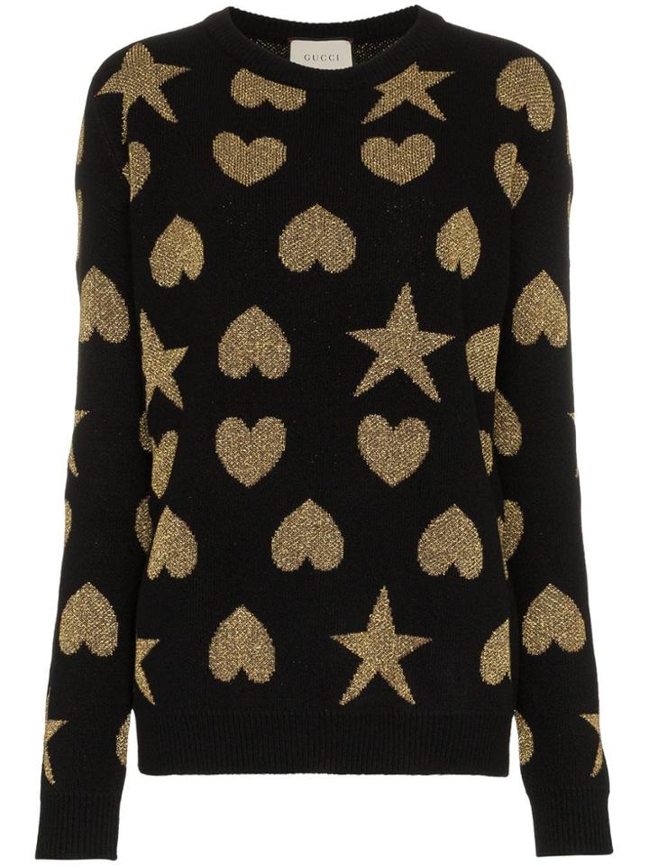 Gucci Hearts And Stars Wool-blend Sweater - Black