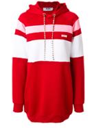 Msgm Stripe Panelled Hoodie Dress With Gemstone Embellished Drawstring