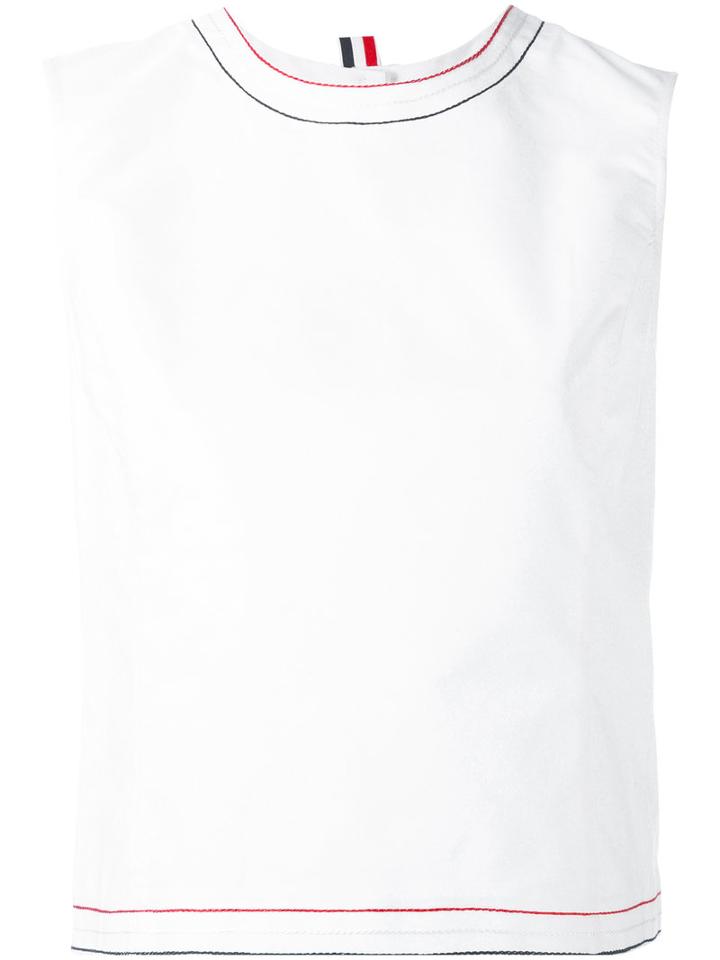 Thom Browne - Oxford Embroidered Sleeveless Top - Women - Silk/cotton - 40, White, Silk/cotton