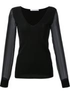 Sally Lapointe V-neck Sheer Longsleeves Blouse, Women's, Size: Large, Cashmere