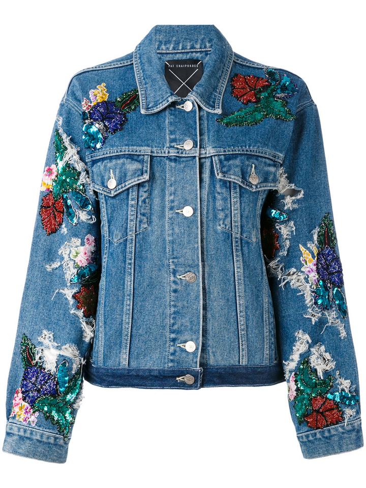 Night Market - Embellished Denim Jacket - Women - Cotton - One Size, Blue, Cotton