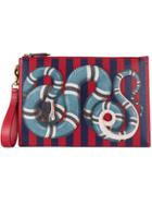 Gucci Kingsnake Print Striped Clutch - Blue