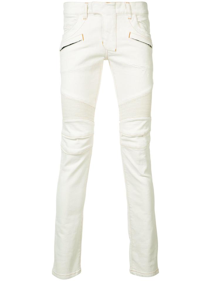 Balmain - Skinny Biker Jeans - Men - Cotton/polyurethane - 33, White, Cotton/polyurethane