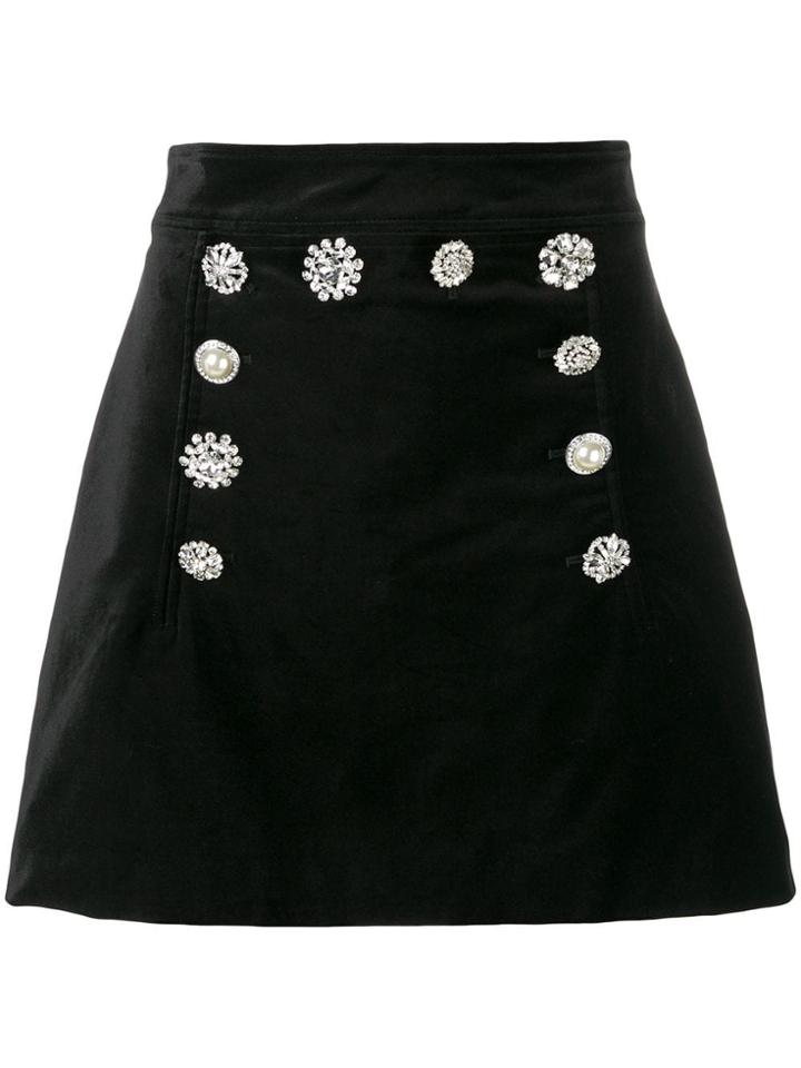 Veronica Beard Jewel Embellished Velvet Skirt - Black