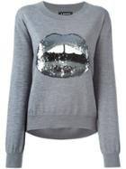 Markus Lupfer Sequinned Lips Appliqué Sweater - Grey