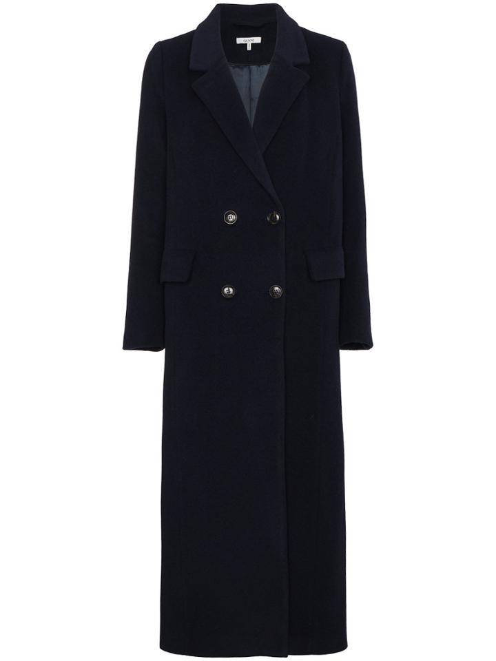 Ganni Abbey Wool Blend Double Breasted Coat - Blue