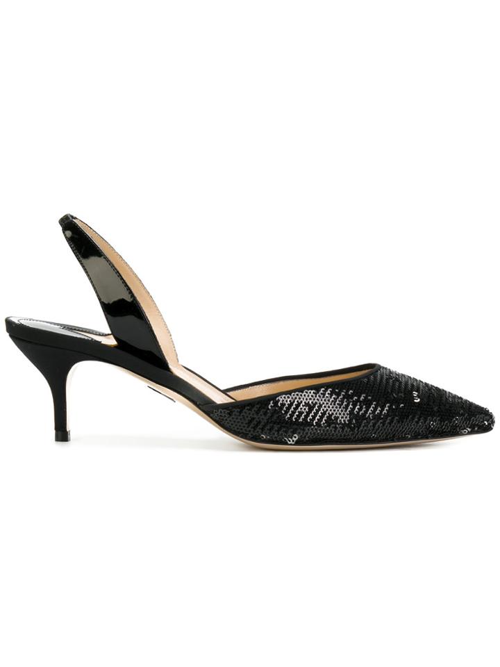 Paul Andrew Sequin Sling-back Pumps - Black