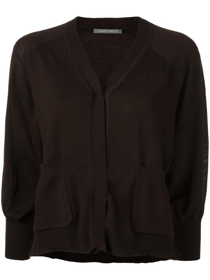Alberta Ferretti Cropped Buttoned Cardigan, Women's, Size: 40, Brown, Virgin Wool