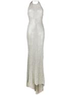 Balmain Halterneck Metallic (grey) Thread Dress, Women's, Size: 38, Polyester/viscose/polyamide
