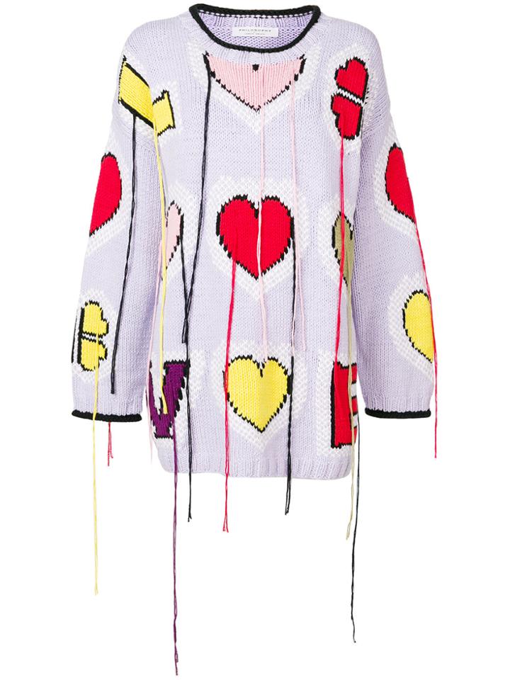 Philosophy Di Lorenzo Serafini Heart Embroidered Sweater With Fringe
