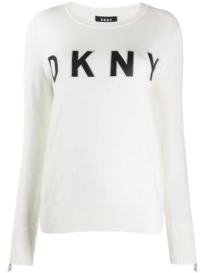 Dkny Letter Logo Print Fine Knit Sweater - White