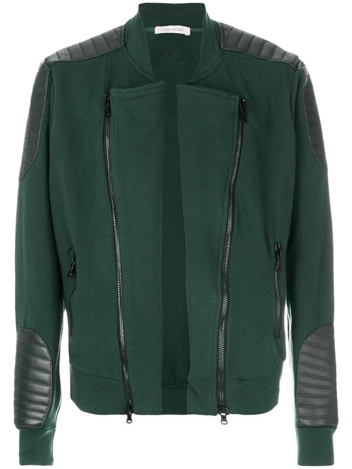 Pierre Balmain Leather Patch Varsity Jacket - Green