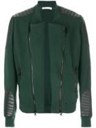 Pierre Balmain Leather Patch Varsity Jacket - Green