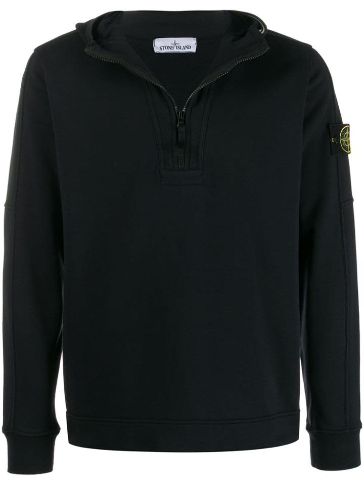 Stone Island Logo Embellished Hoodie - Blue