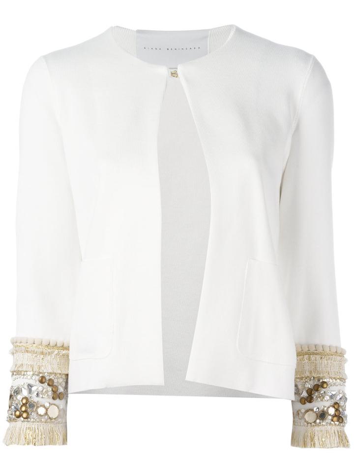 Giada Benincasa Embellished Cuff Blazer, Women's, Size: Medium, White, Polyamide/cotton/polyester/viscose
