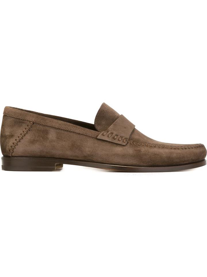 Santoni Penny Loafers, Men's, Size: 7, Brown, Suede/leather