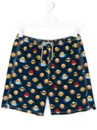 Teen Emoji Printed Shorts - Kids - Polyamide/polyester/spandex/elastane - 16 Yrs, Blue, Mc2 Saint Barth Kids