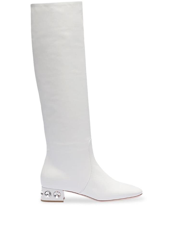 Miu Miu Madras Crystal Embellished Boots - White