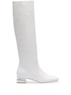 Miu Miu Madras Crystal Embellished Boots - White