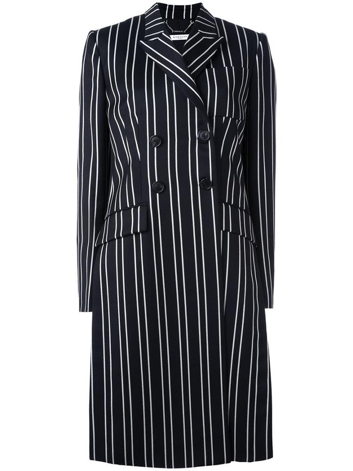 Givenchy Pinstripe Monochrome Coat, Women's, Size: 42, Black, Wool/silk/viscose
