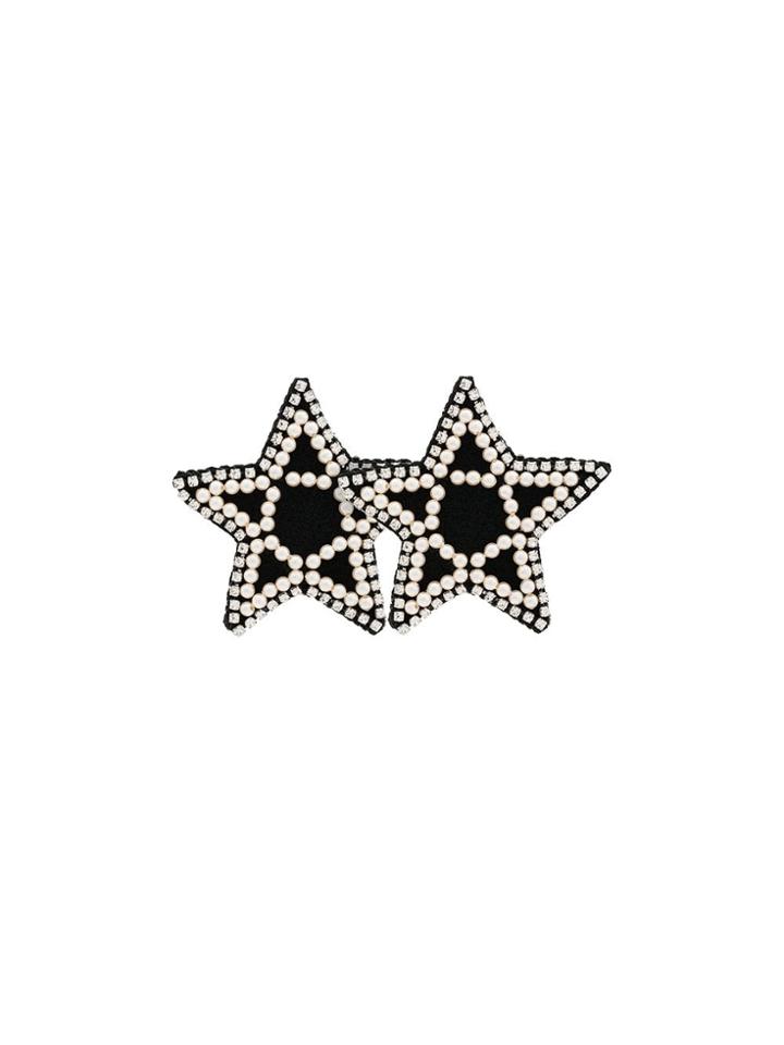 Venessa Arizaga Black Crystal And Pearl Embellished Star Earrings