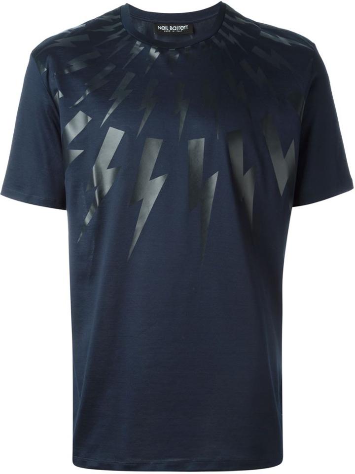 Neil Barrett Lightning Bolt T-shirt, Men's, Size: Medium, Blue, Cotton