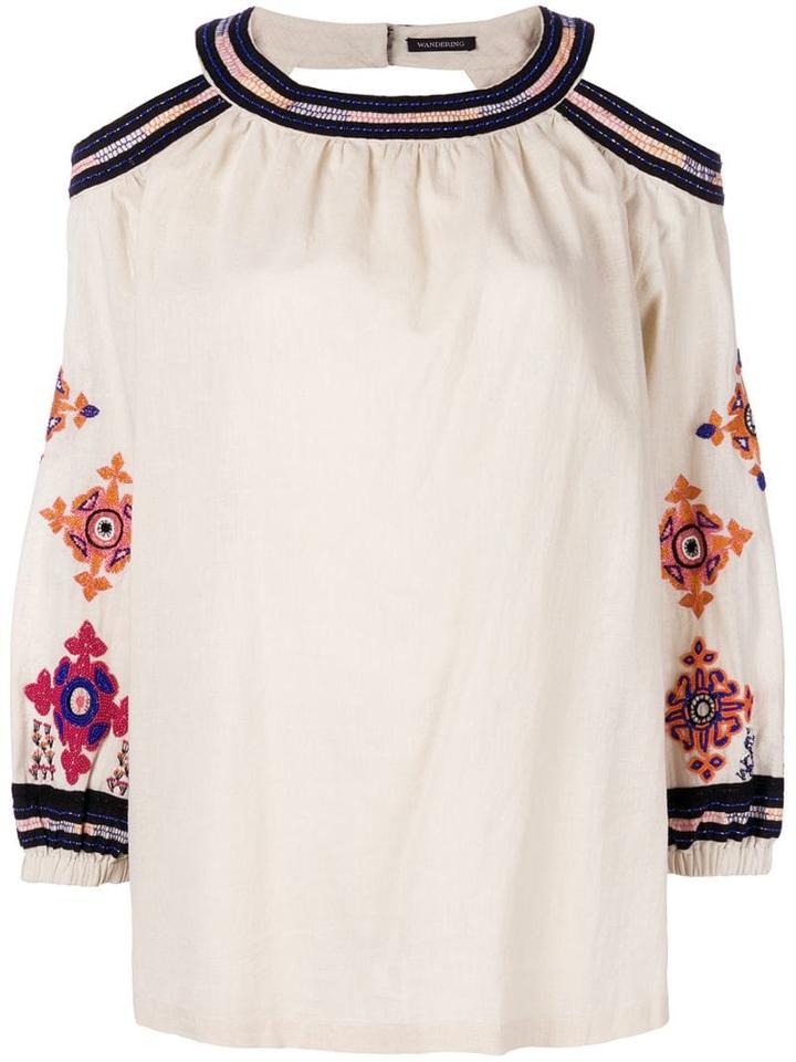 Wandering Cold Shoulder Blouse - Neutrals