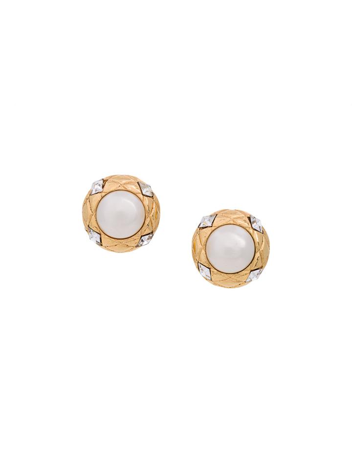 Chanel Vintage Round Pearl Stone Earrings - Metallic