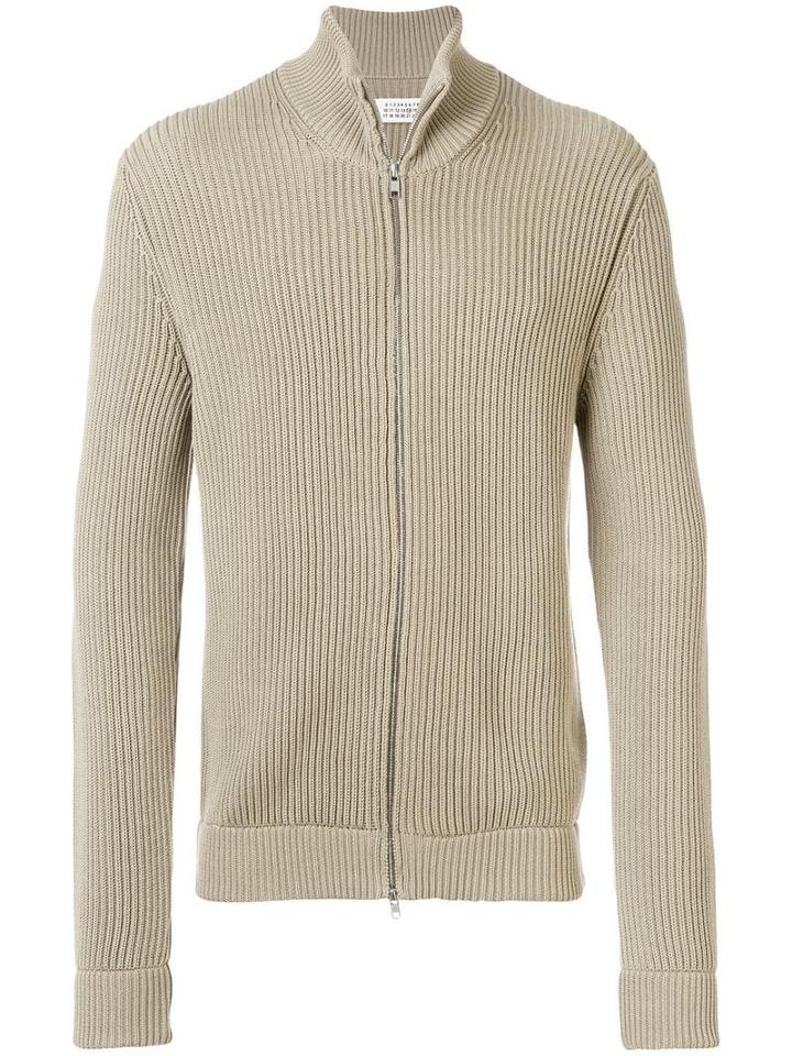 Maison Margiela Ribbed Knit Zipped Jacket - Neutrals