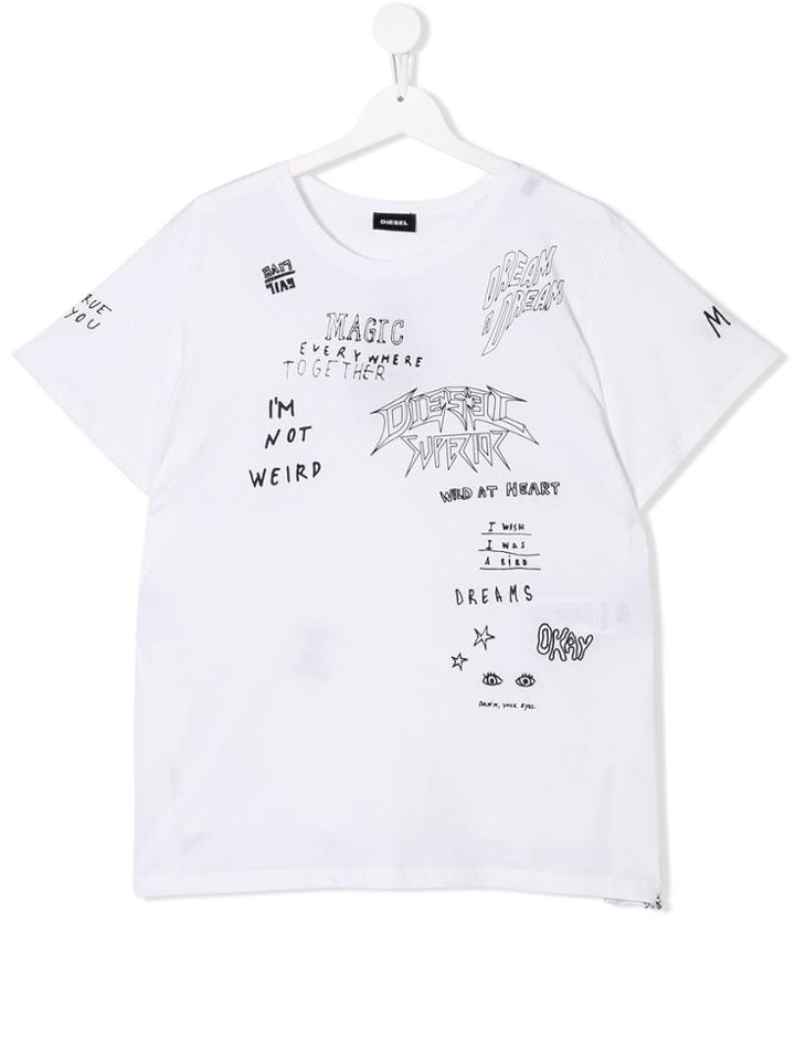 Diesel Kids Graffiti Print T-shirt - White