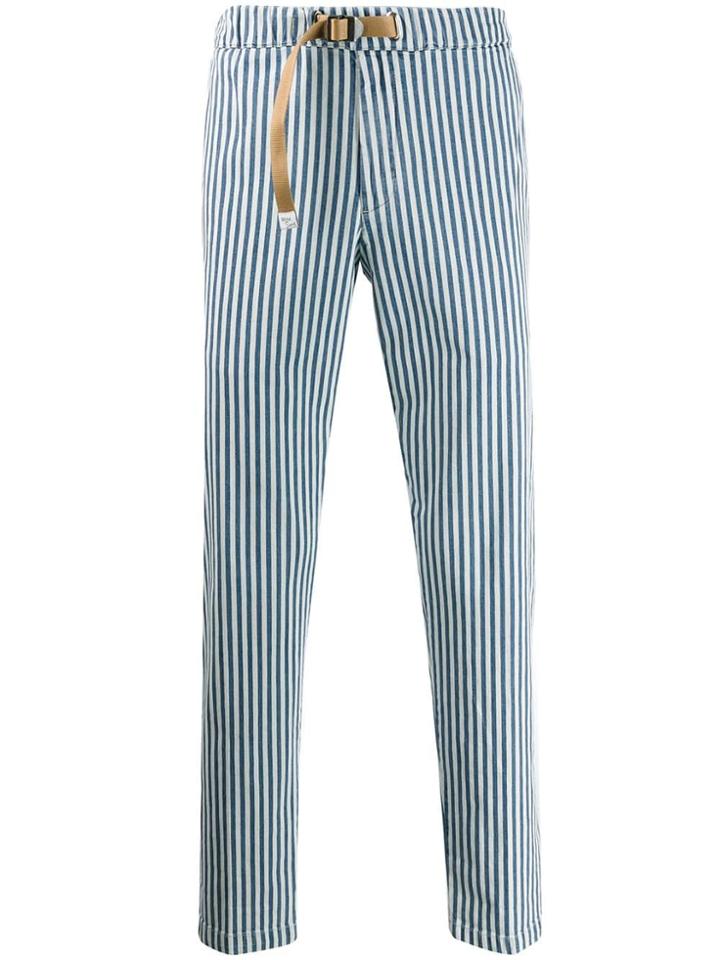 White Sand Belted Striped Trousers - Blue