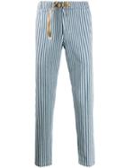 White Sand Belted Striped Trousers - Blue