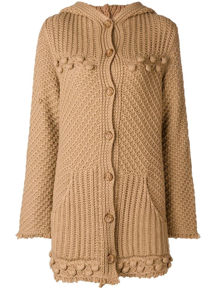 Twin-set Chunky Knit Hooded Cardigan - Nude & Neutrals