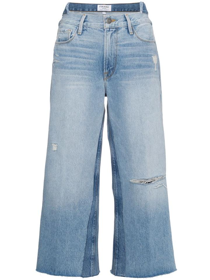 Frame Le Reconstructed Cropped Patchwork Jeans - Blue