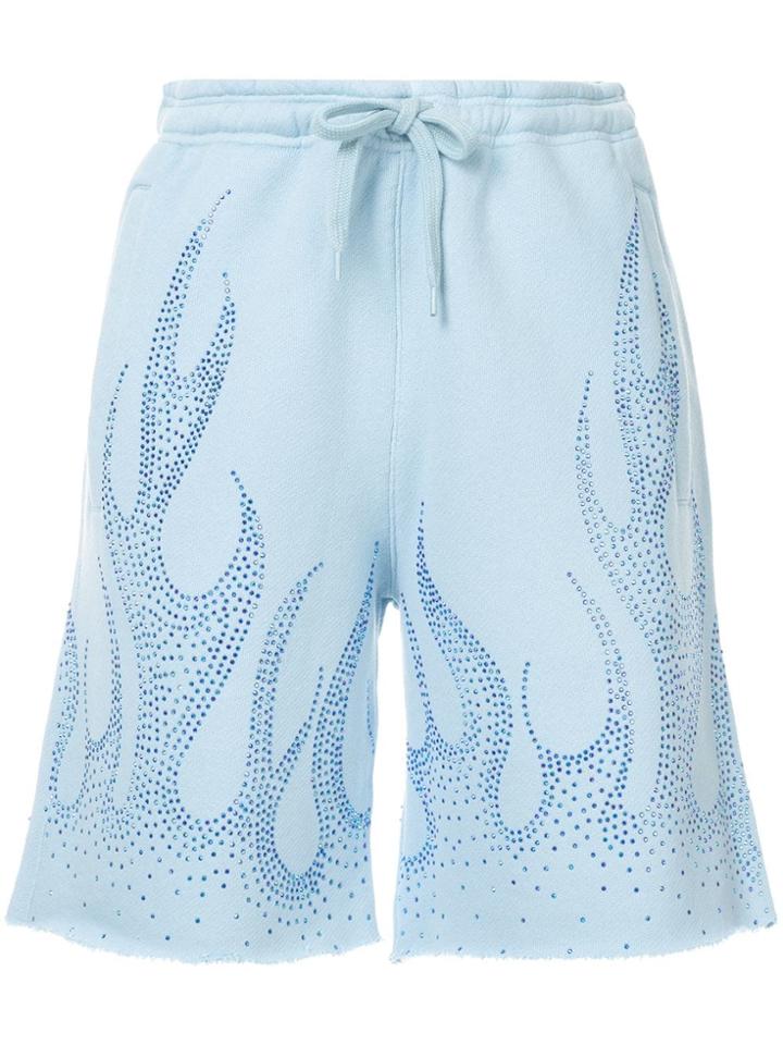 Filles A Papa Flame-pattern Rhinestone-embellished Shorts - Blue