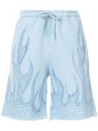 Filles A Papa Flame-pattern Rhinestone-embellished Shorts - Blue