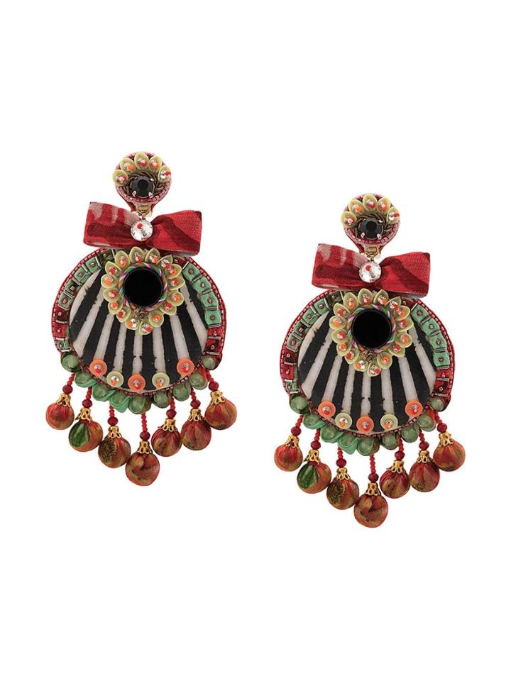 Ranjana Khan Large Beaded Stripe Earrings - Multicolour