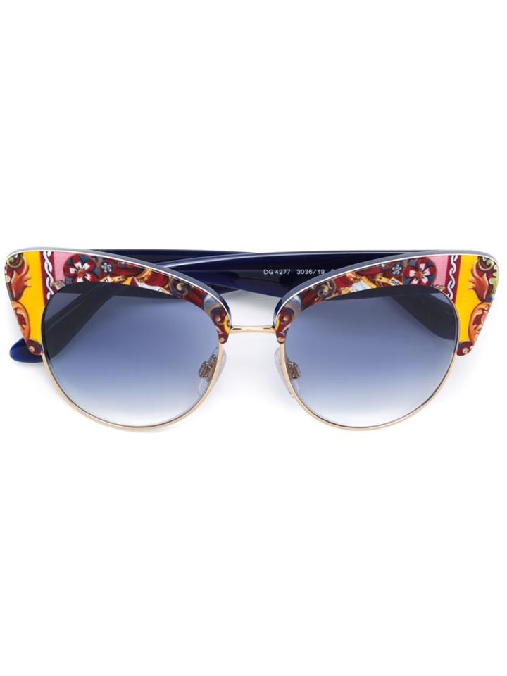 Dolce & Gabbana Carretto Siciliano Print Sunglasses, Women's, Blue, Acetate/metal (other)