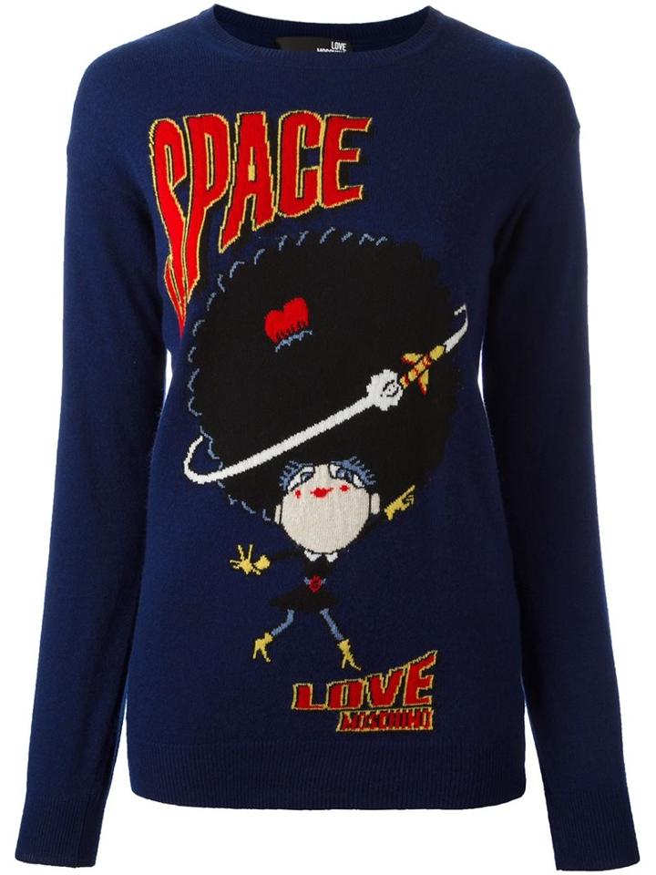 Love Moschino Space Intarsia Jumper, Women's, Size: 40, Blue, Polyamide/viscose/cashmere/wool