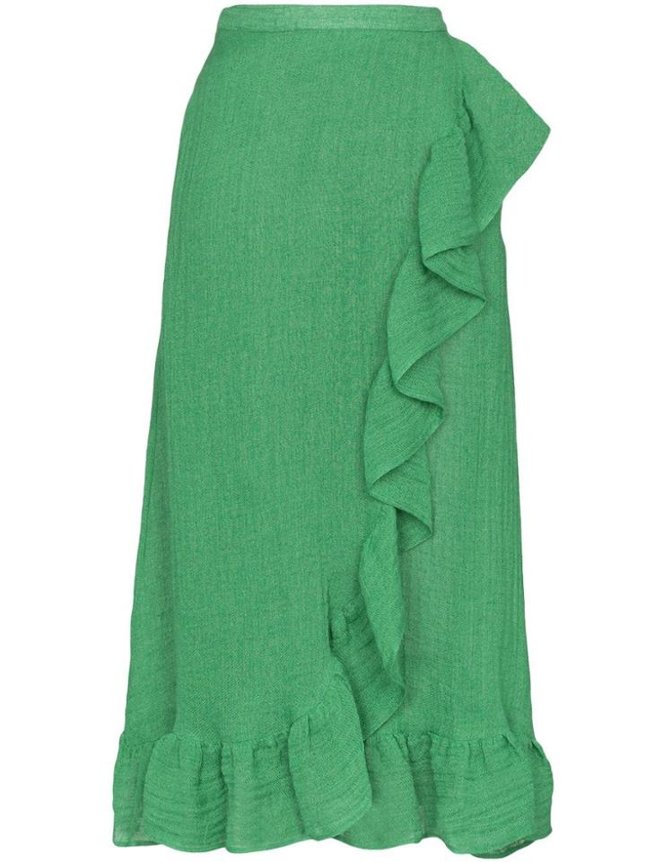 Lisa Marie Fernandez Ruffled Wrap Midi Skirt - Green