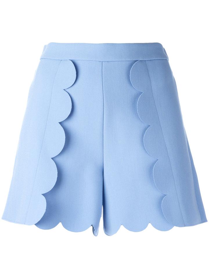 Msgm Scalloped Hem Shorts, Women's, Size: 40, Blue, Polyester/viscose/elastolefin