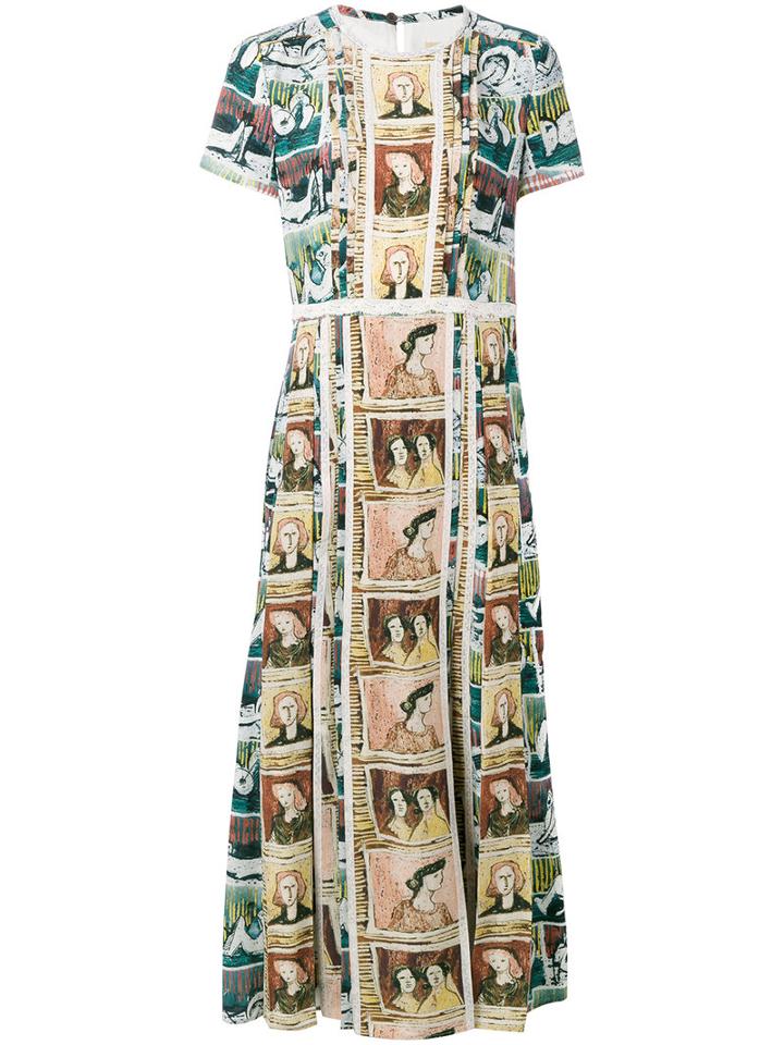 Burberry Framed Heads And Reclining Figures Print Dress, Women's, Size: 12, Brown, Polyester/mulberry Silk