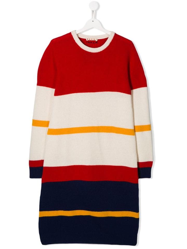 Marni Kids Teen Striped Knit Dress - Red