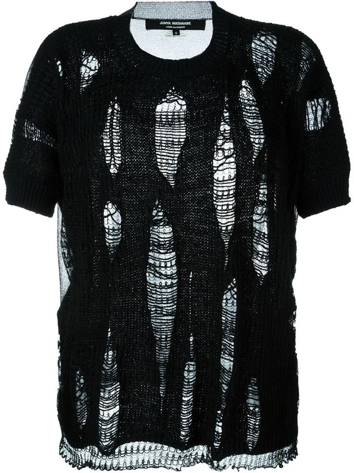 Junya Watanabe Comme Des Garçons Distressed Knit Top, Women's, Size: Small, Black, Cotton/polyester/nylon/linen/flax