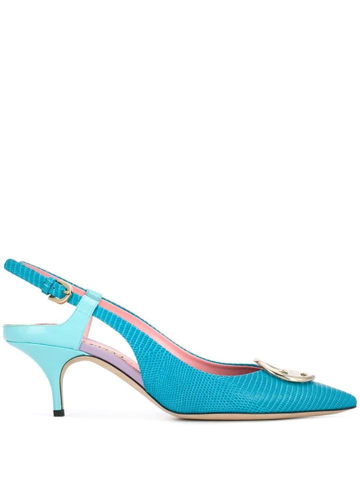 Emilio Pucci Azure Blue Snakeskin-effect Logo Pumps