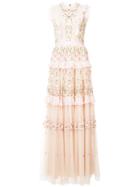 Needle & Thread Floral Tulle Tiered Dress - Nude & Neutrals