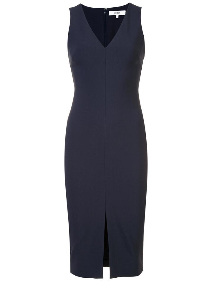 Likely V-neck Fitted Dress, Women's, Size: 4, Blue, Rayon/polyester/spandex/elastane